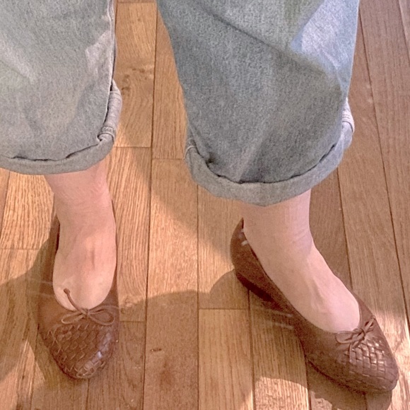 Braided leather ballet flats with bow / low heel pumps - Picture 3 of 6